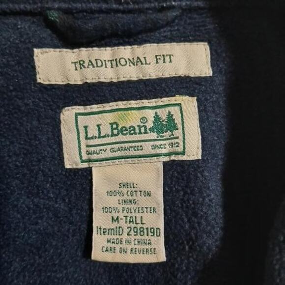 L.L.Bean Medium Tall Men's 100% Cotton Flannel Polar Fleece Lined Green/Blue - Picture 2 of 11